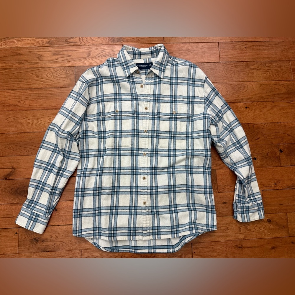 Abercrombie & Fitch 90’s Oversized Men’s Blue and White Flanel